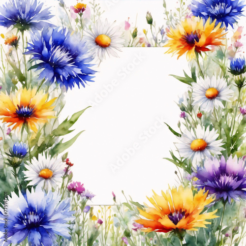 Floral Frame of Vibrant Watercolor Flowers