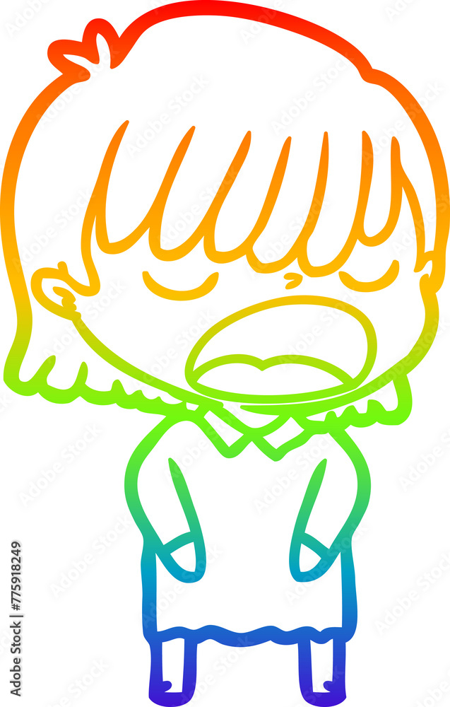 rainbow gradient line drawing of a cartoon woman talking loudly rainbow gradient line drawing of a cartoon woman talking loudly