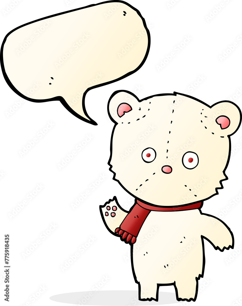 cartoon waving polar bear with speech bubble cartoon waving polar bear with speech bubble
