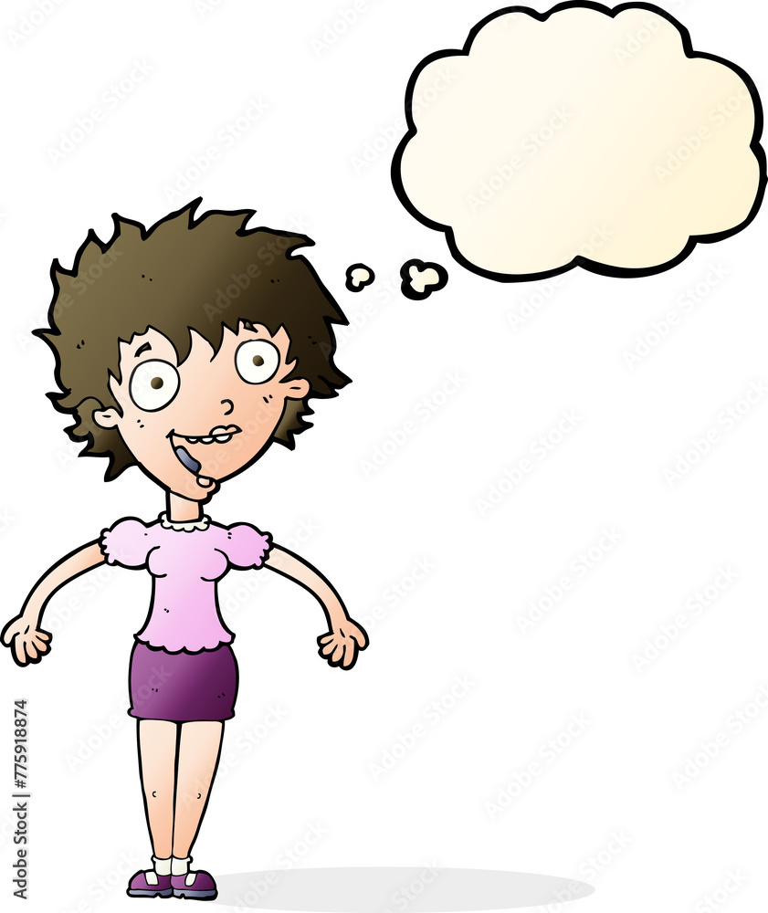 cartoon excited woman with thought bubble cartoon excited woman with thought bubble