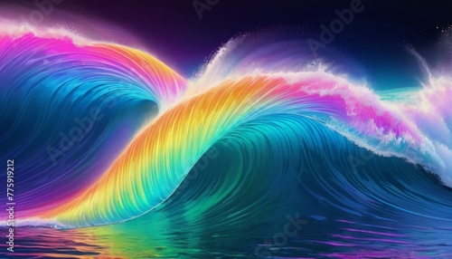 A vivid abstract composition of neon-colored waves, embodying the dynamic motion and energy of the ocean
