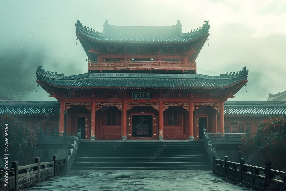 Obraz premium Ornate Asian temple. Water temple nature. Generate Ai