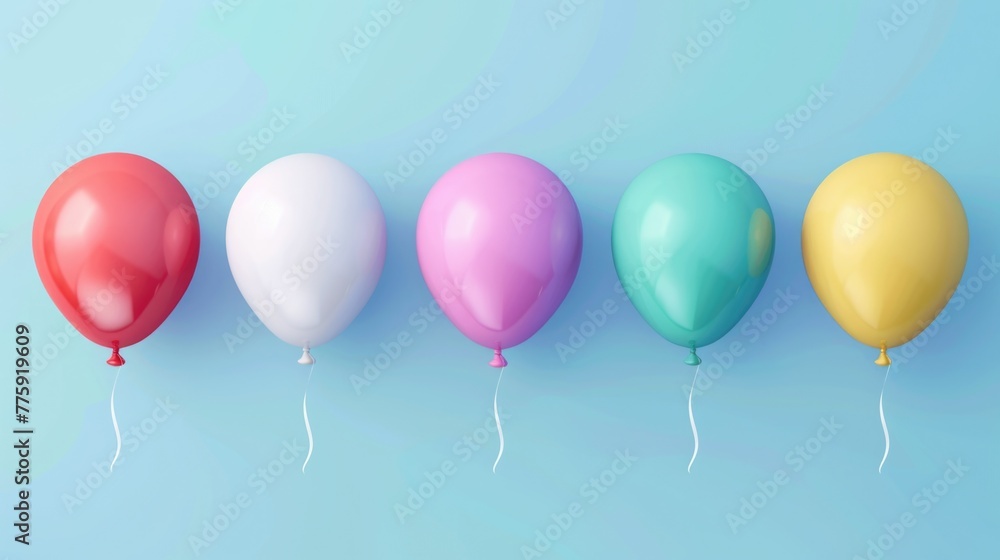 Row of colorful balloons on a blue background. Perfect for party decorations