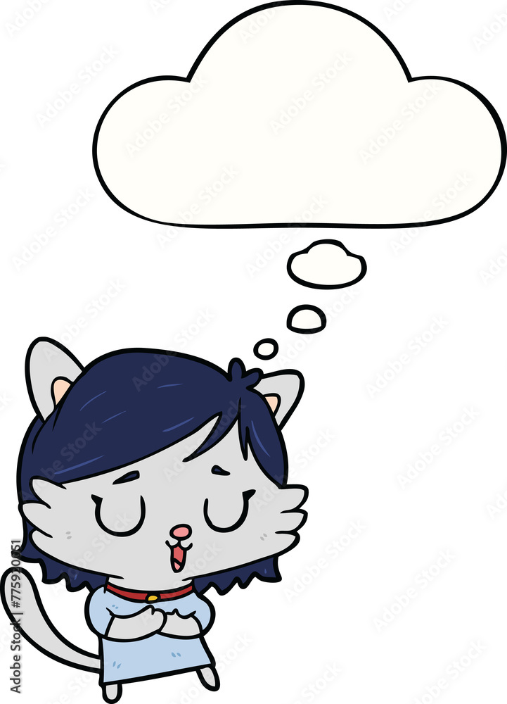 cartoon cat girl with thought bubble cartoon cat girl with thought bubble