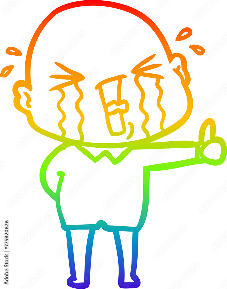 rainbow gradient line drawing of a cartoon crying bald man rainbow gradient line drawing of a cartoon crying bald man