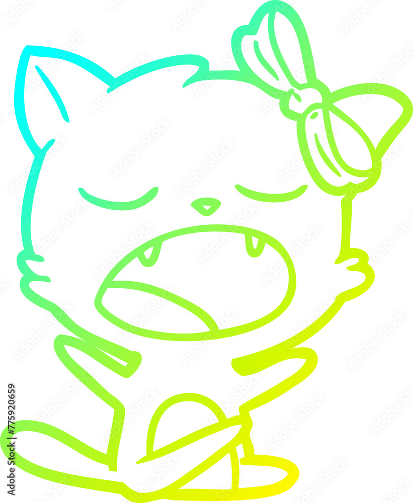 cold gradient line drawing of a cartoon yawning cat cold gradient line drawing of a cartoon yawning cat