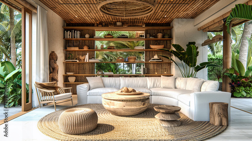 Modern Terrace with Wicker Furniture  A Relaxing Outdoor Living Space Blending Comfort with Nature