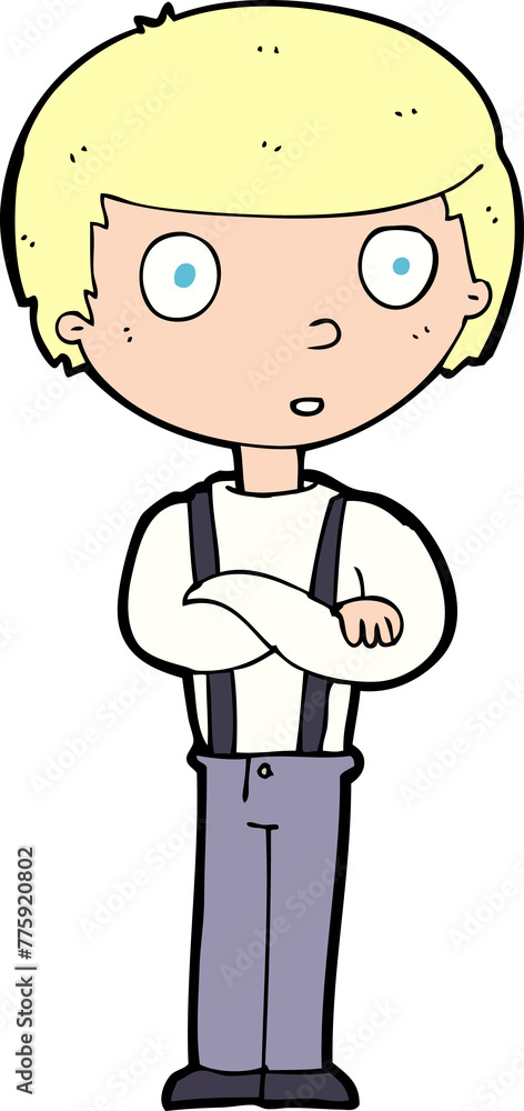 cartoon staring boy with folded arms