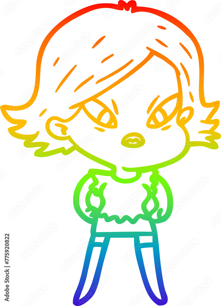rainbow gradient line drawing of a cartoon stressed woman rainbow gradient line drawing of a cartoon stressed woman