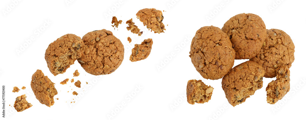 oatmeal cookies with flax, pumpkin and sunflower seeds full depth of field. Top view. Flat lay oatmeal cookies with flax, pumpkin and sunflower seeds full depth of field. Top view. Flat lay