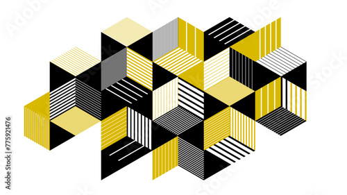 Abstract vector art with 3D isometric cubes geometric background, op art blocks with different forms isolated, polygonal graphic design, cubical theme.