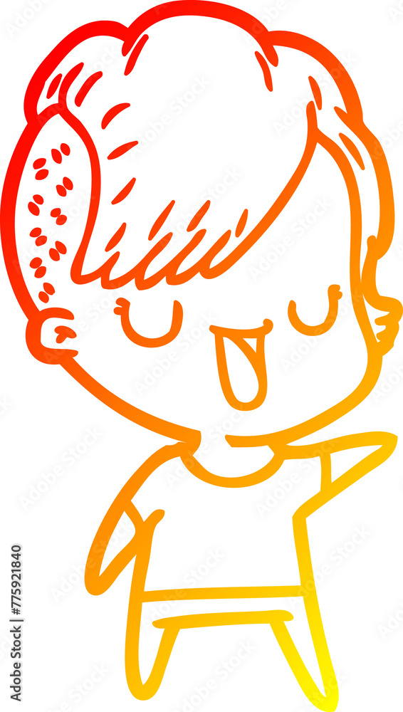 warm gradient line drawing of a cute cartoon girl with hipster haircut warm gradient line drawing of a cute cartoon girl with hipster haircut