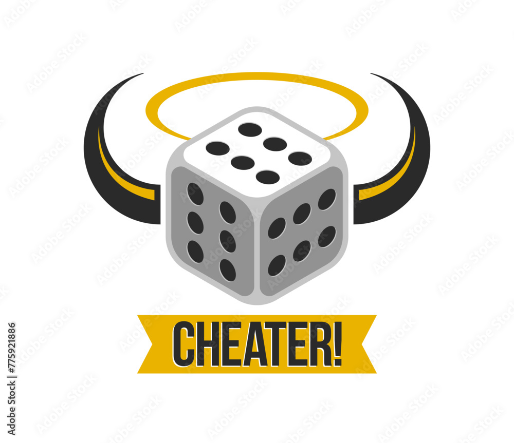 Cheater concept with dice that have number 6 on every side vector illustration. - obrazy, fototapety, plakaty 
