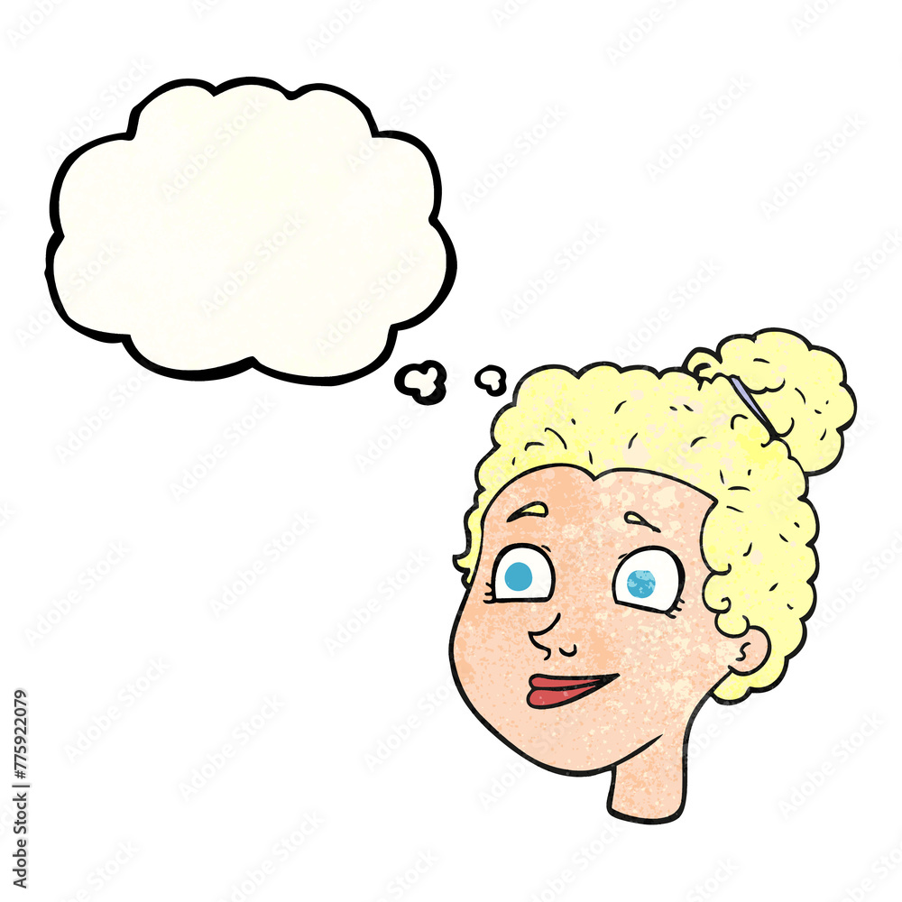 freehand drawn thought bubble textured cartoon female face freehand drawn thought bubble textured cartoon female face