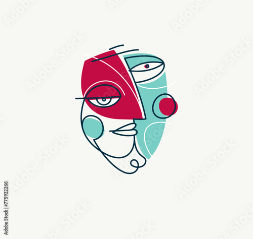 Abstract face vector art, illustration of face stylized artistic style, human abstraction art, surreal and bizarre portrait.
