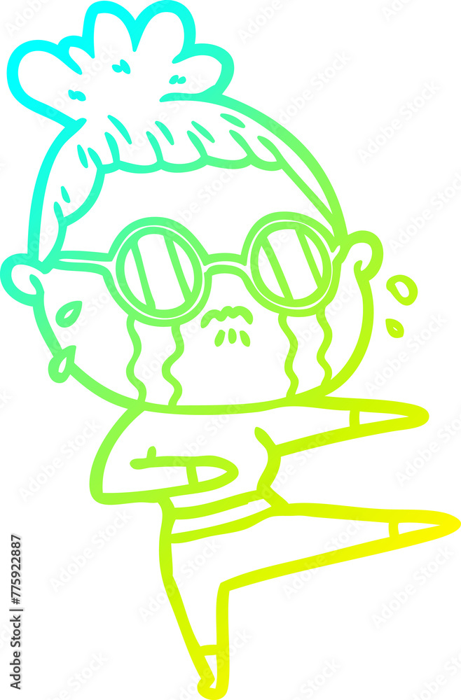 cold gradient line drawing of a cartoon crying woman wearing spectacles cold gradient line drawing of a cartoon crying woman wearing spectacles