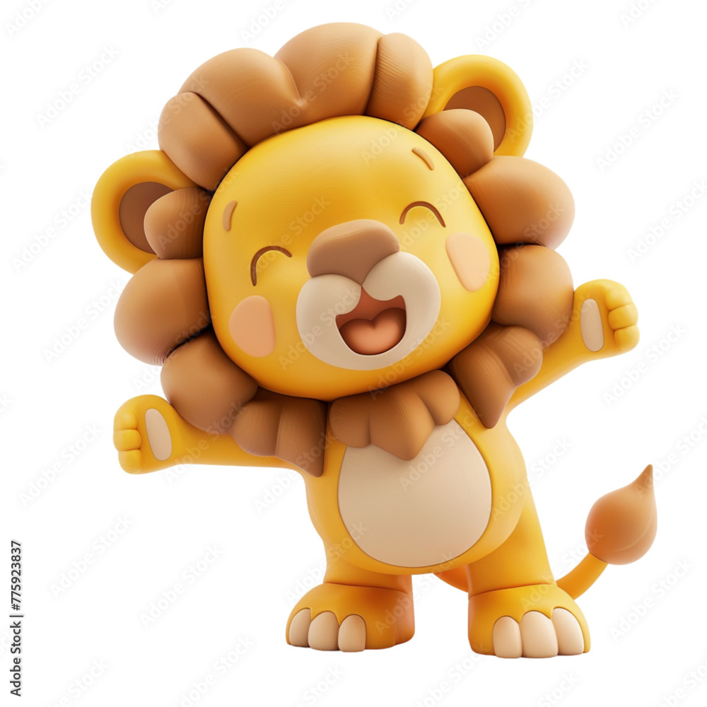 Obraz premium A cartoon lion cub waving with one paw and winking playfully, showing a fun and inviting personality.