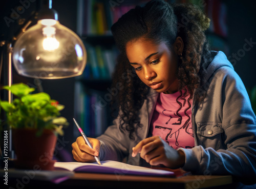 A teenage girl knows that knowledge is her best tool in life, which will help her overcome obstacles and build her future. And although homework can be a challenge photo