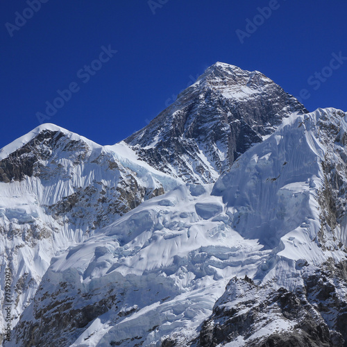 Clear azure blue sky over Mt Everest, Nepal.