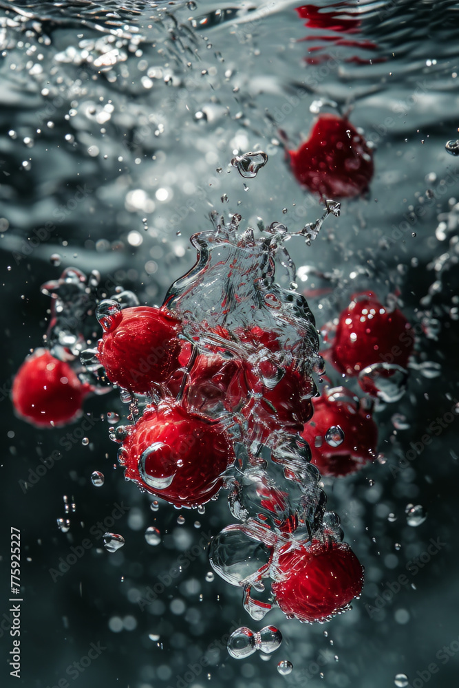 Raspberries Immersed in Splashing Water Raspberries Immersed in Splashing Water