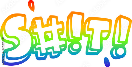 Photography rainbow gradient line drawing of a cartoon swear word