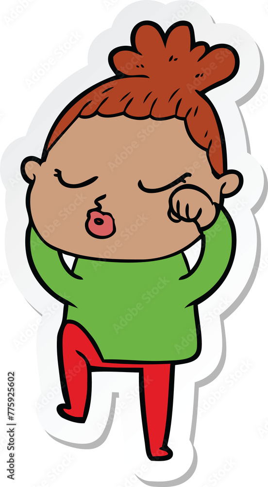 sticker of a cartoon calm woman sticker of a cartoon calm woman