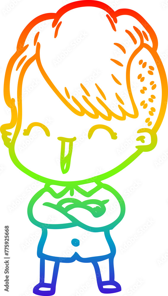 rainbow gradient line drawing of a cartoon happy hipster girl rainbow gradient line drawing of a cartoon happy hipster girl