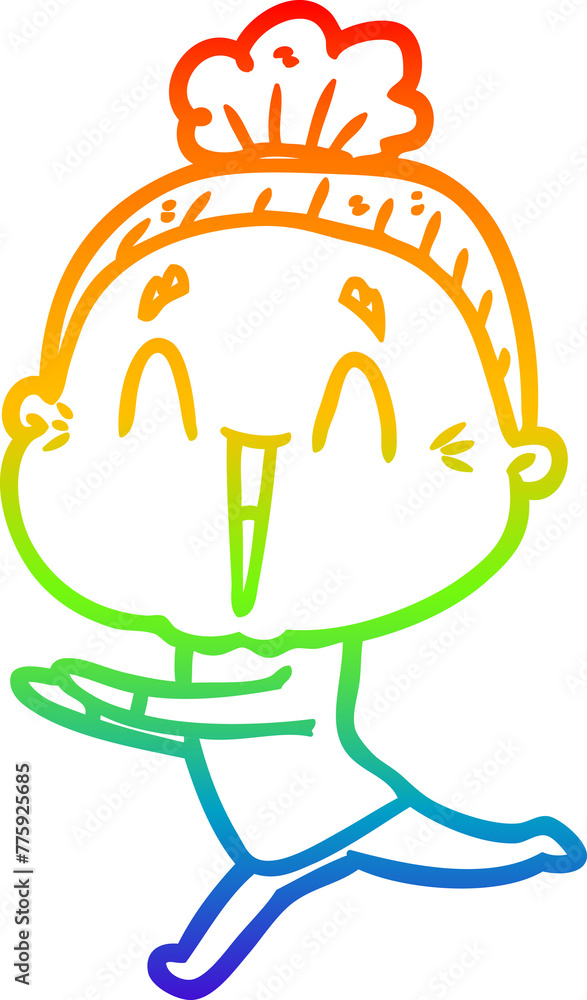 rainbow gradient line drawing of a cartoon happy old lady rainbow gradient line drawing of a cartoon happy old lady