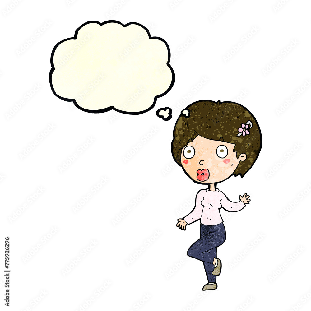 cartoon surprised woman with thought bubble cartoon surprised woman with thought bubble