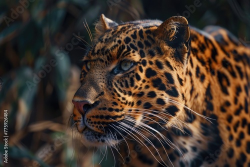 Close up of a leopard s face  suitable for wildlife concepts