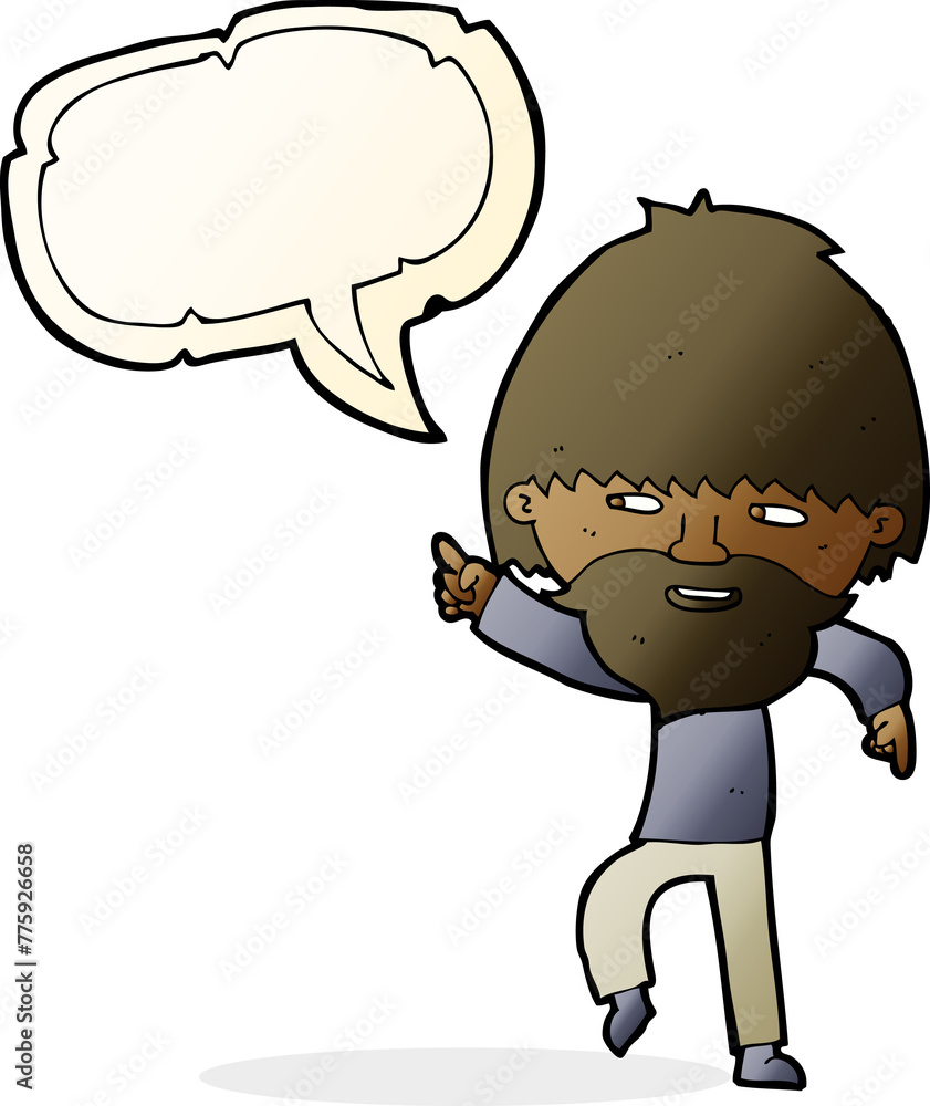 Fototapeta premium cartoon bearded man pointing and laughing with speech bubble