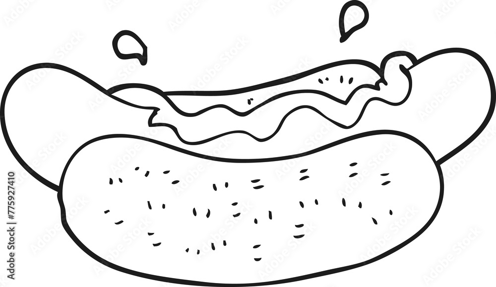 freehand drawn black and white cartoon hotdog freehand drawn black and white cartoon hotdog