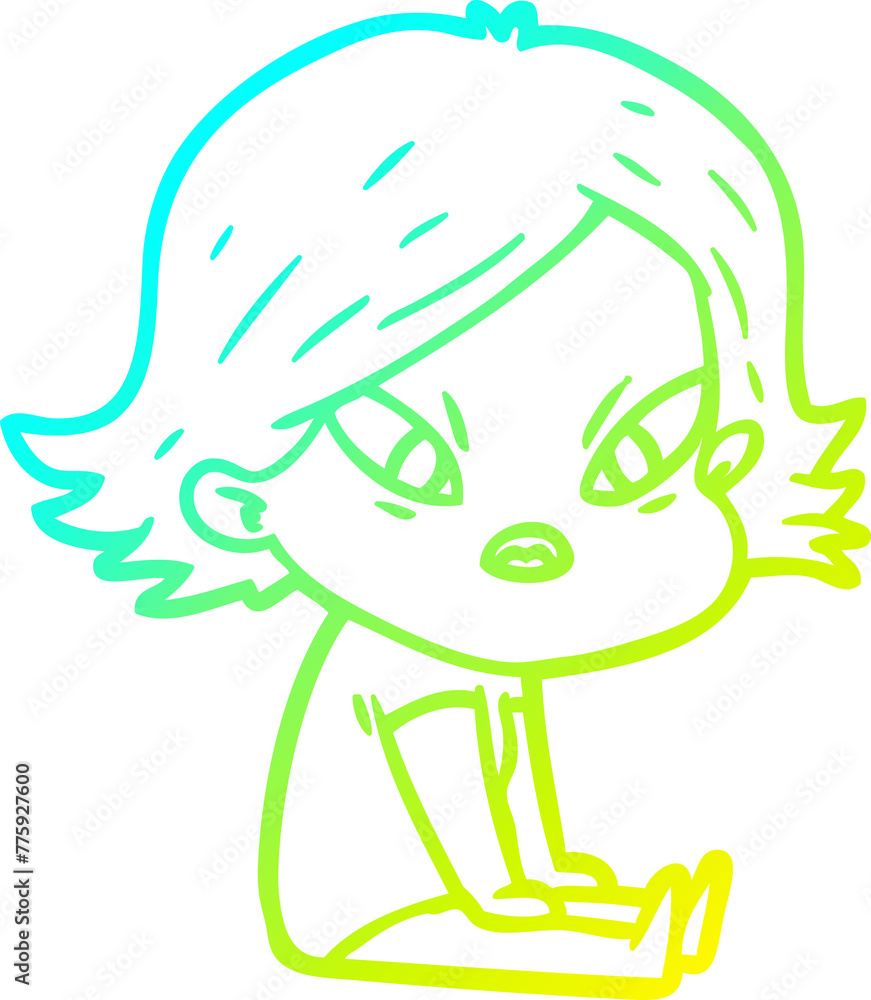cold gradient line drawing of a cartoon stressed woman cold gradient line drawing of a cartoon stressed woman
