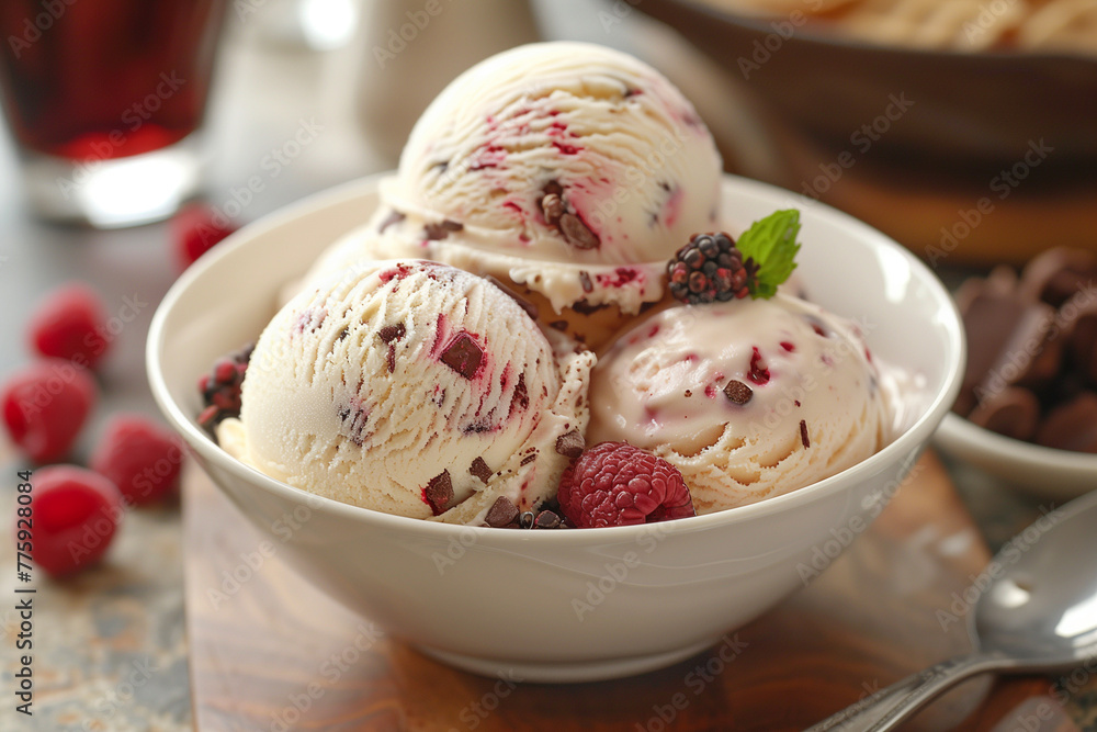 Ice cream, spoon, background, wood, chocolate, plate Ice cream, spoon, background, wood, chocolate, plate