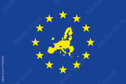 Día de la Unión Europea. Día de la UE. Bandera de la UE con el mapa de UE en el centro