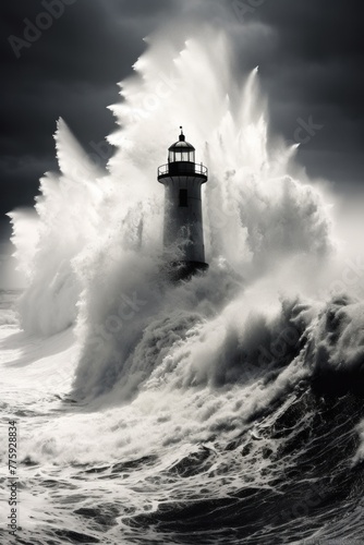 Lighthouse in storm. 