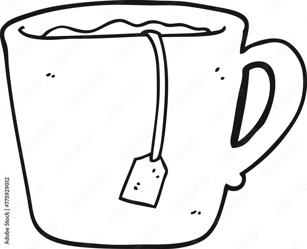freehand drawn black and white cartoon mug of tea freehand drawn black and white cartoon mug of tea