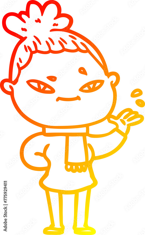 warm gradient line drawing of a cartoon woman warm gradient line drawing of a cartoon woman