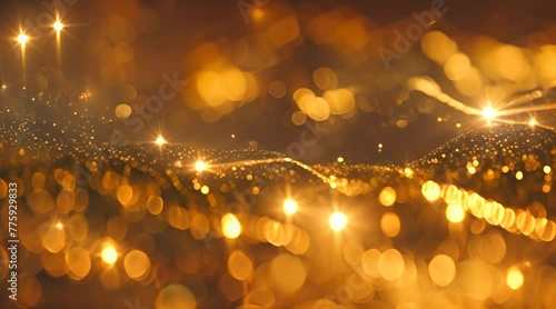 shining gold light with bokeh particles background photo