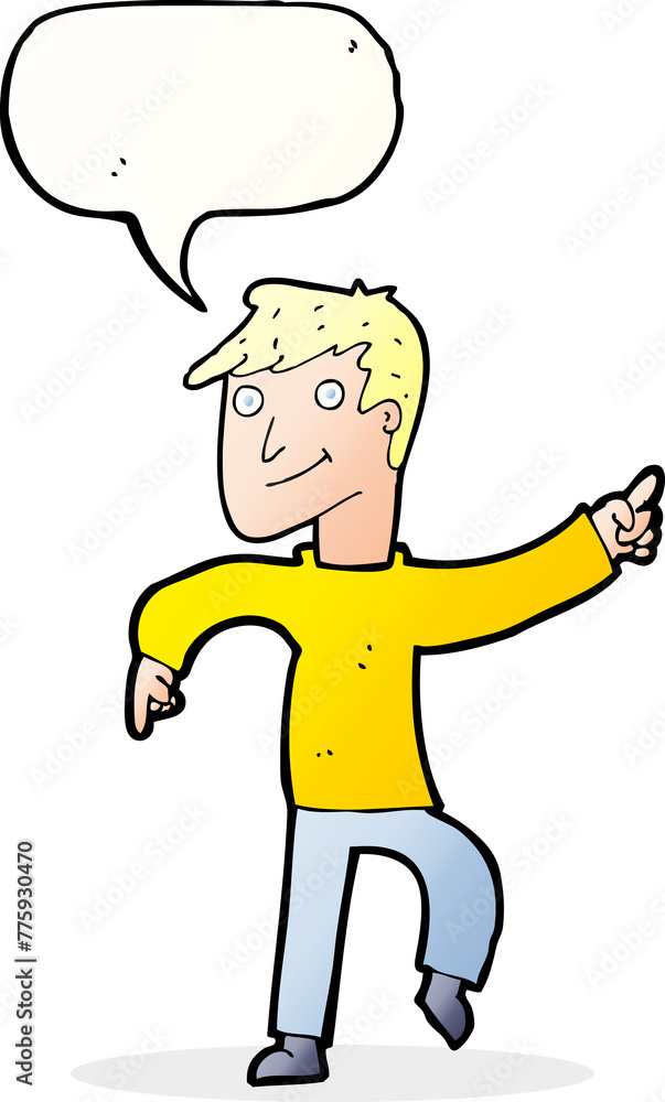 Fototapeta premium cartoon happy man pointing with speech bubble