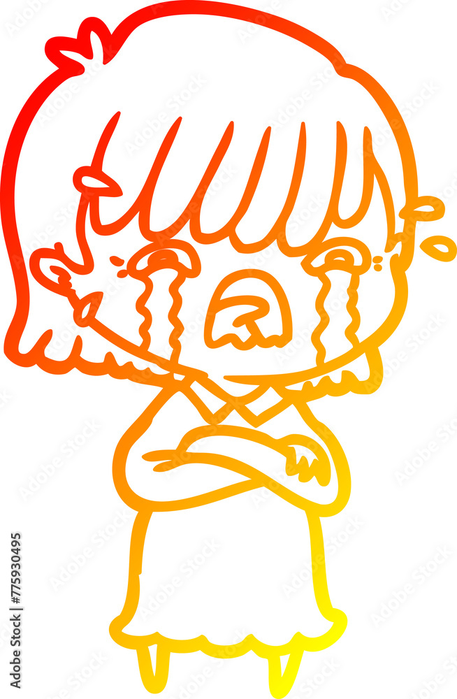 warm gradient line drawing of a cartoon girl crying warm gradient line drawing of a cartoon girl crying