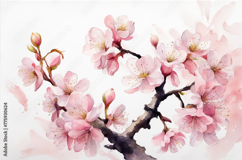 Sakura branch in watercolor style. AI