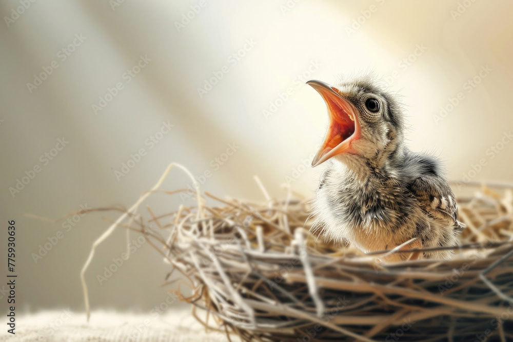 Obraz premium An isolated hungry baby bird in a nest