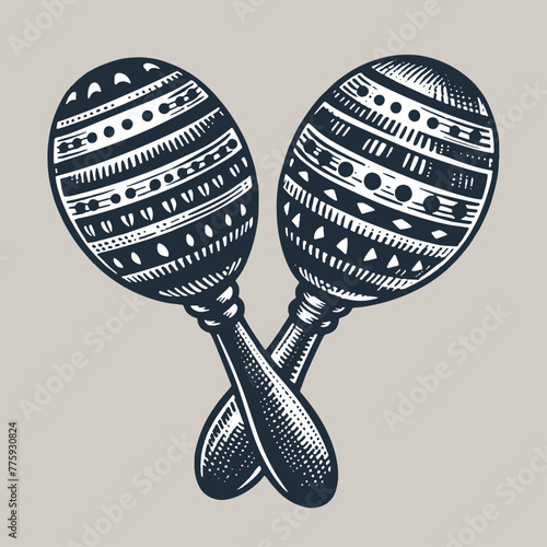 Pair of Maracas. Vintage woodcut engraving style vector illustration.