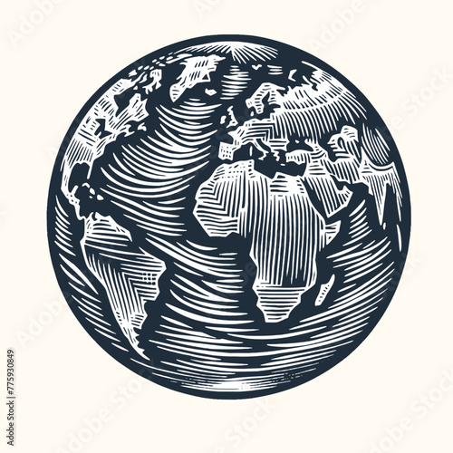 Planet Earth. Vintage woodcut engraving style vector illustration.