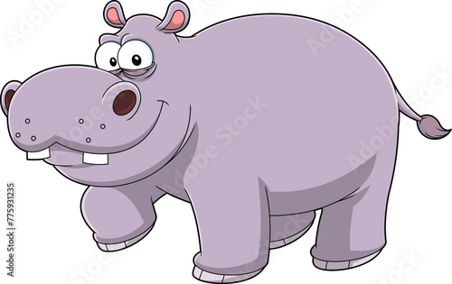 Hippopotamus Animal Cartoon Character. Vector Hand Drawn Illustration Isolated On Transparent Background