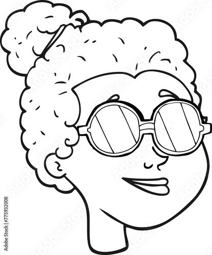 freehand drawn black and white cartoon woman wearing glasses