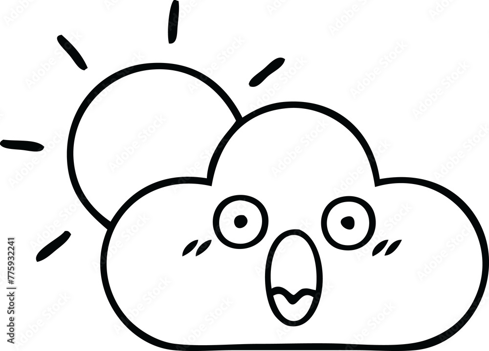 line drawing cartoon of a storm cloud and sun line drawing cartoon of a storm cloud and sun