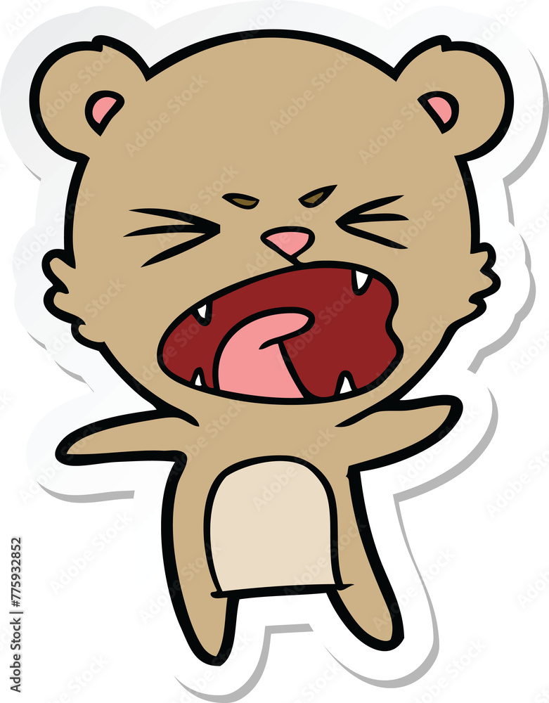 sticker of a angry cartoon bear sticker of a angry cartoon bear