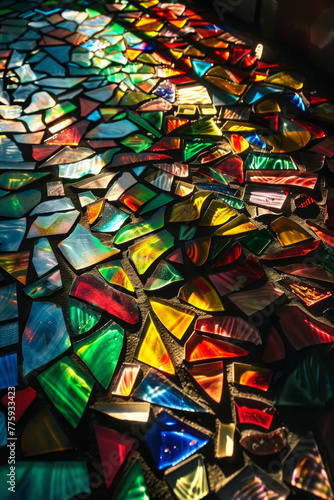 Beautiful colourful mosaic tiles under the sunlight